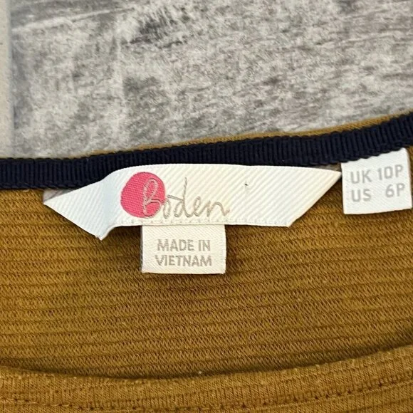 Boden Anita Ottoman Shift Dress Size 6P Gold Blue Ribbed Pullover Pockets Mini - Picture 4 of 7